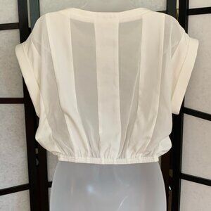 Lucy Paris Off White Striped Crop Top Blouse ~ Dolman Cap Sleeves ~ Size S